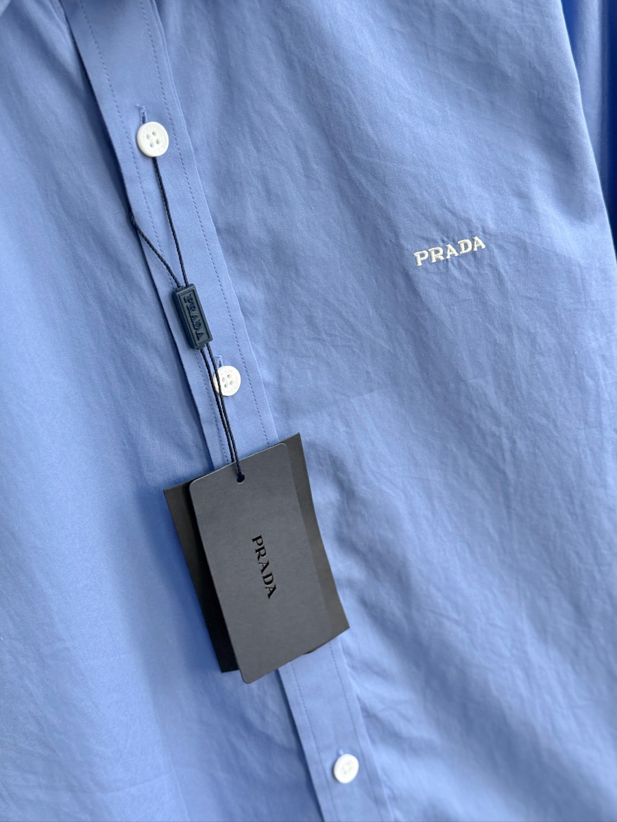 PRADA Textured Cotton Long Sleeve Shirt 프라다 텍스처드 코튼 긴팔 셔츠 블루 12