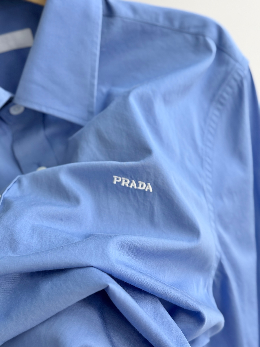 PRADA Textured Cotton Long Sleeve Shirt 프라다 텍스처드 코튼 긴팔 셔츠 블루 14
