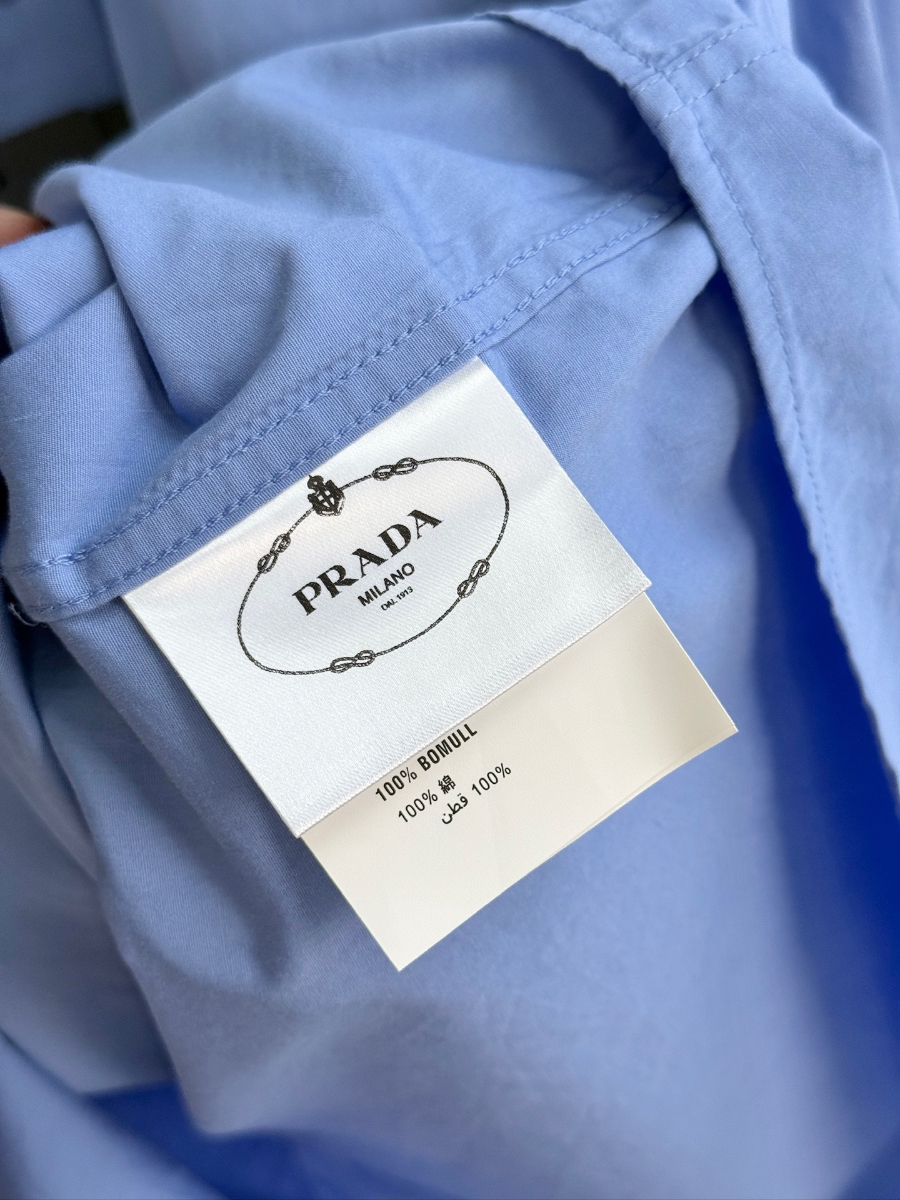 PRADA Textured Cotton Long Sleeve Shirt 프라다 텍스처드 코튼 긴팔 셔츠 블루 15