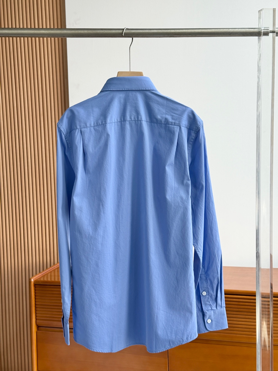 PRADA Textured Cotton Long Sleeve Shirt 프라다 텍스처드 코튼 긴팔 셔츠 블루 16