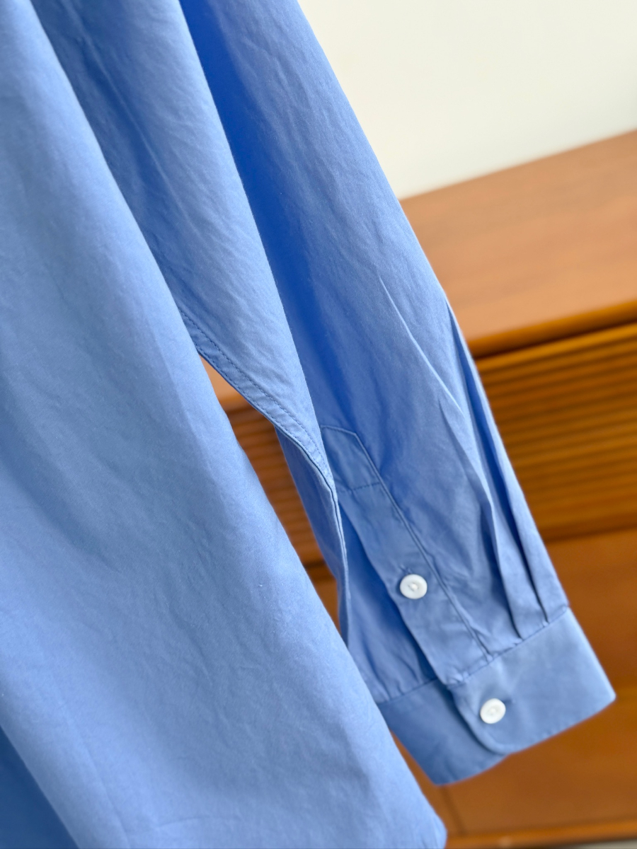 PRADA Textured Cotton Long Sleeve Shirt 프라다 텍스처드 코튼 긴팔 셔츠 블루 18