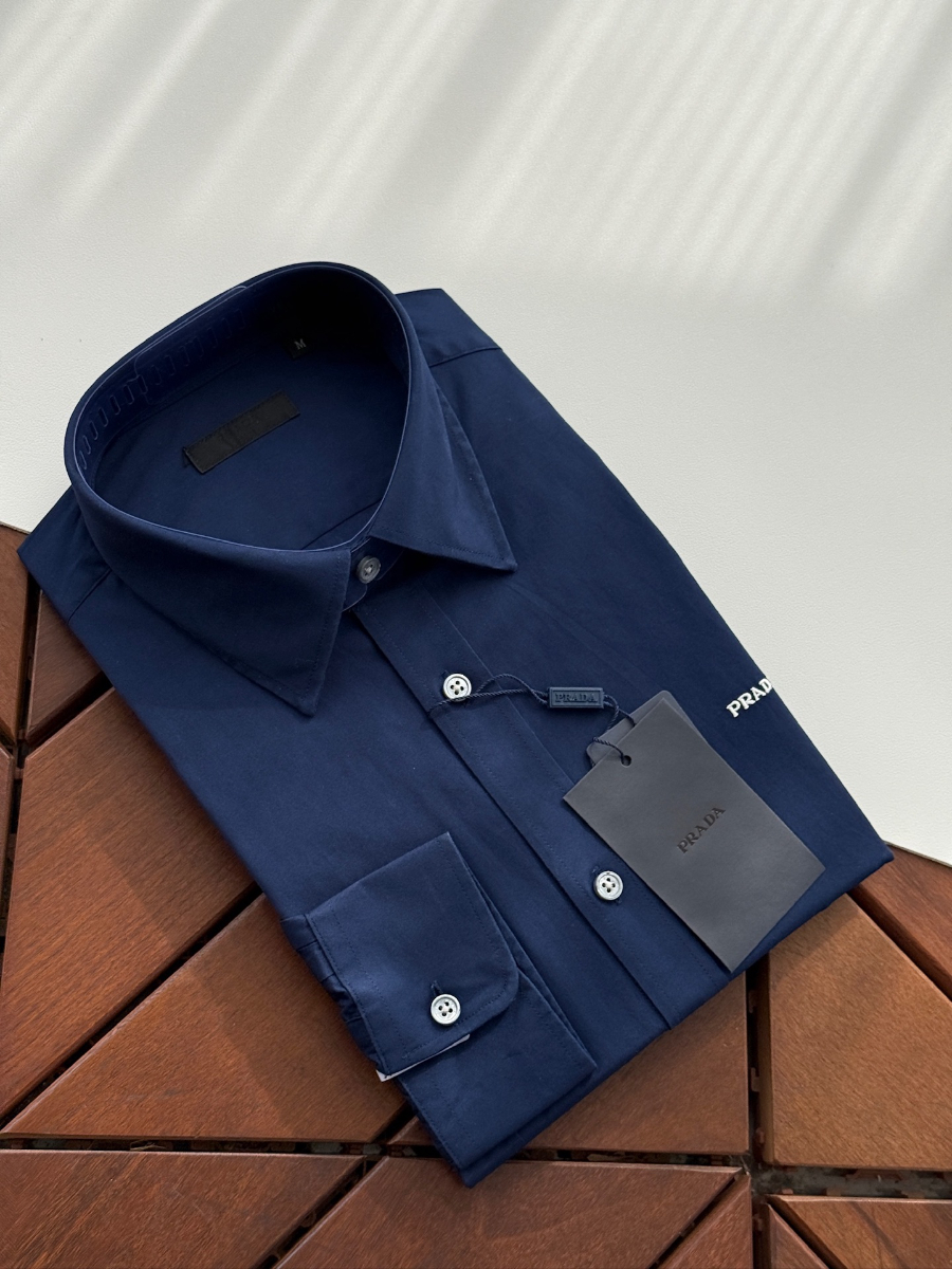 PRADA Textured Cotton Long Sleeve Shirt 프라다 텍스처드 코튼 긴팔 셔츠 네이비 2