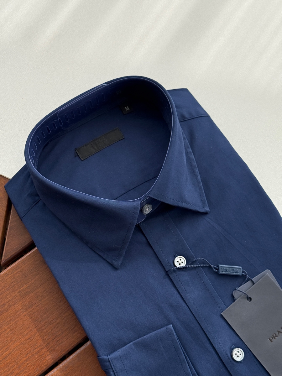 PRADA Textured Cotton Long Sleeve Shirt 프라다 텍스처드 코튼 긴팔 셔츠 네이비 3