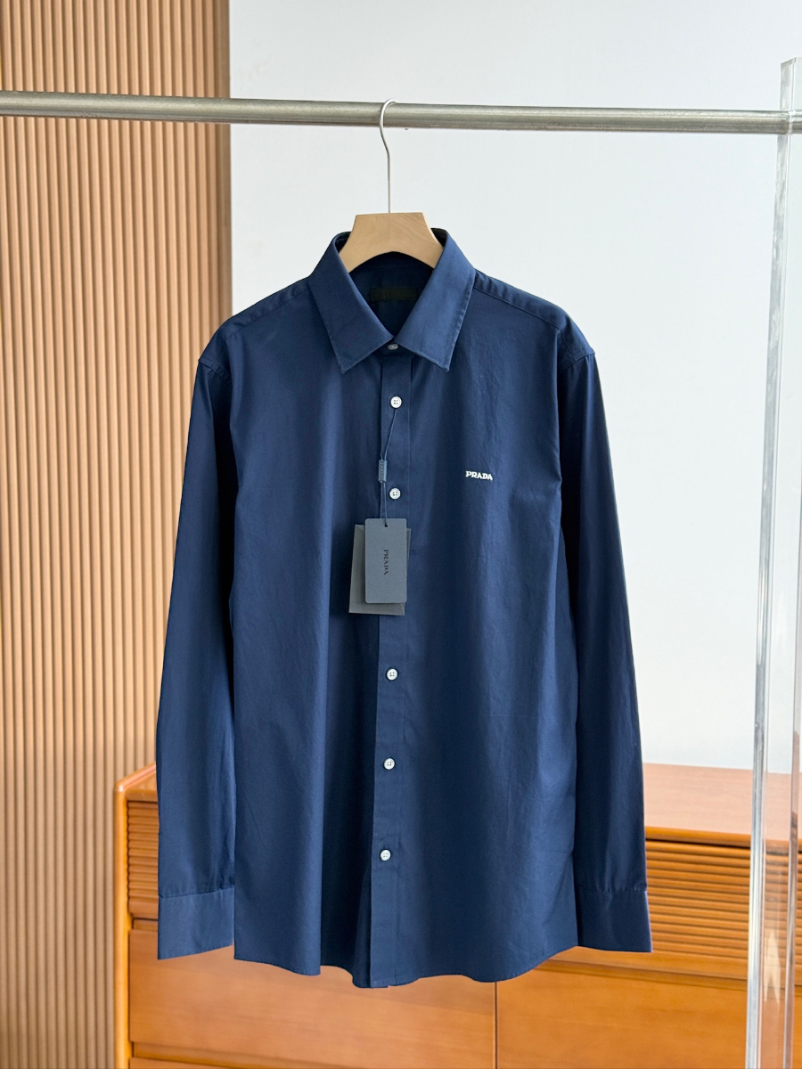 PRADA Textured Cotton Long Sleeve Shirt 프라다 텍스처드 코튼 긴팔 셔츠 네이비 5