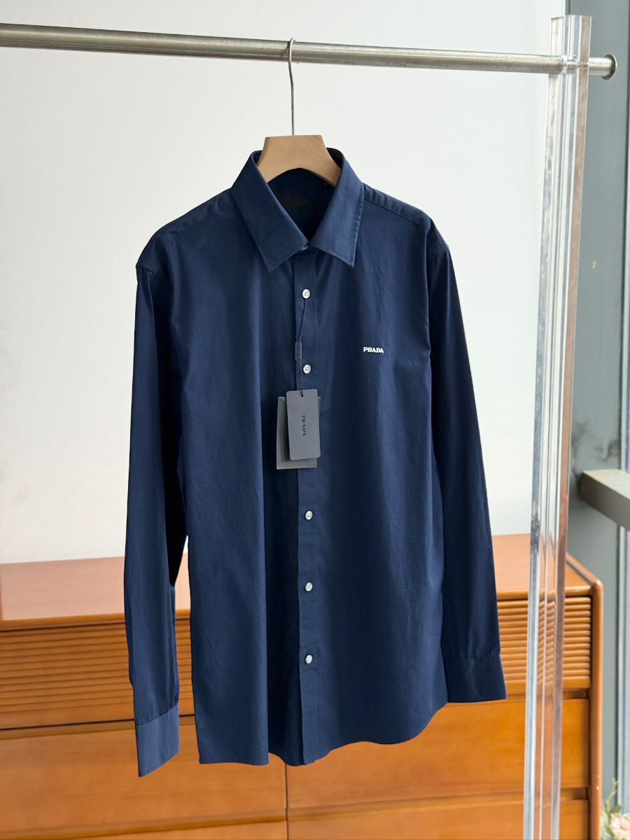 PRADA Textured Cotton Long Sleeve Shirt 프라다 텍스처드 코튼 긴팔 셔츠 네이비 6