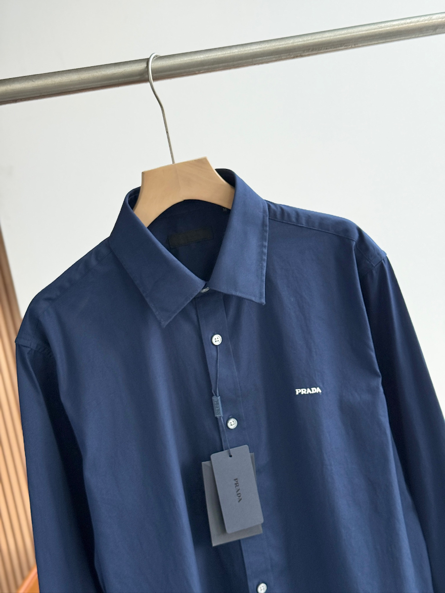 PRADA Textured Cotton Long Sleeve Shirt 프라다 텍스처드 코튼 긴팔 셔츠 네이비 7