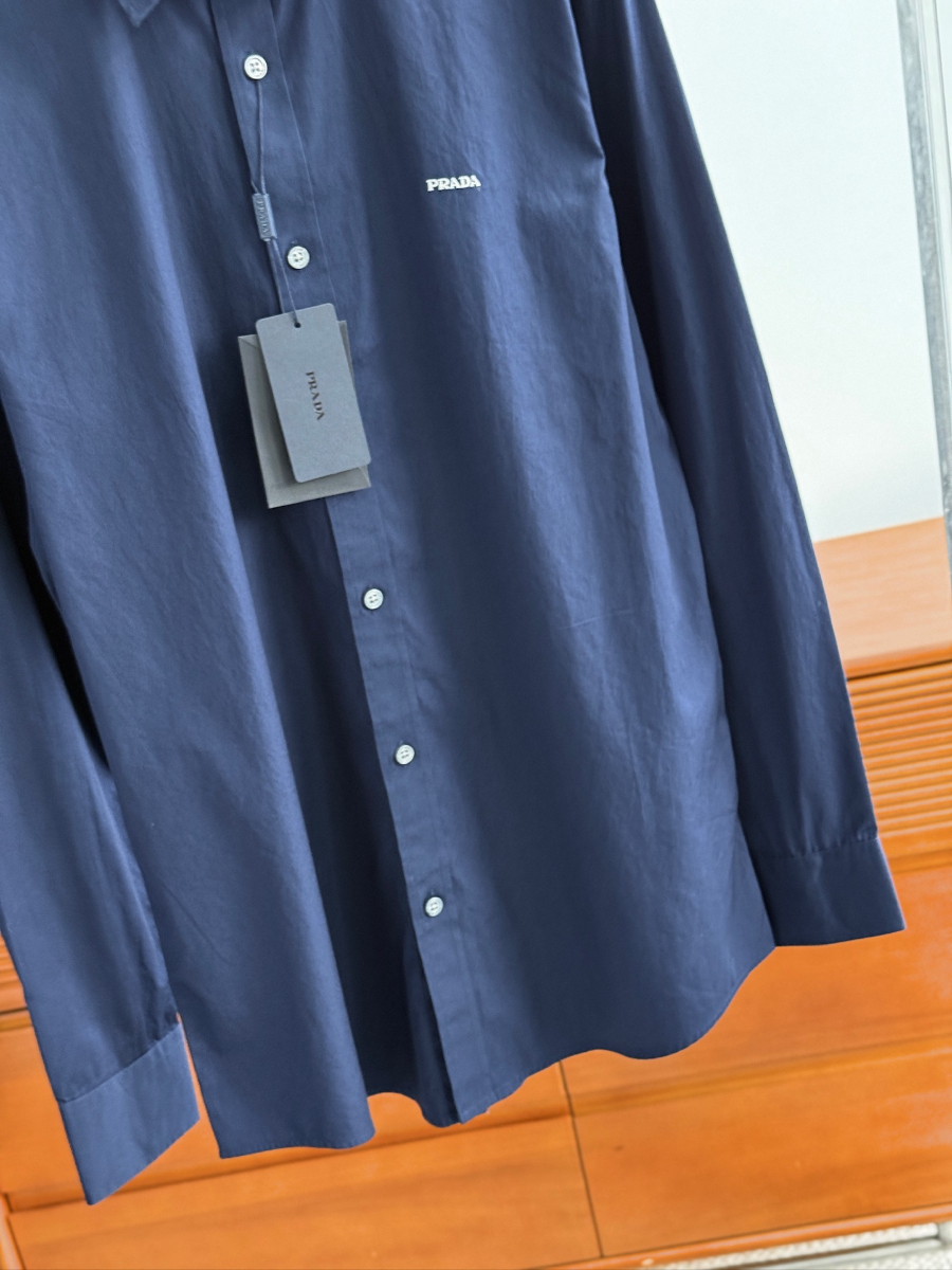 PRADA Textured Cotton Long Sleeve Shirt 프라다 텍스처드 코튼 긴팔 셔츠 네이비 8