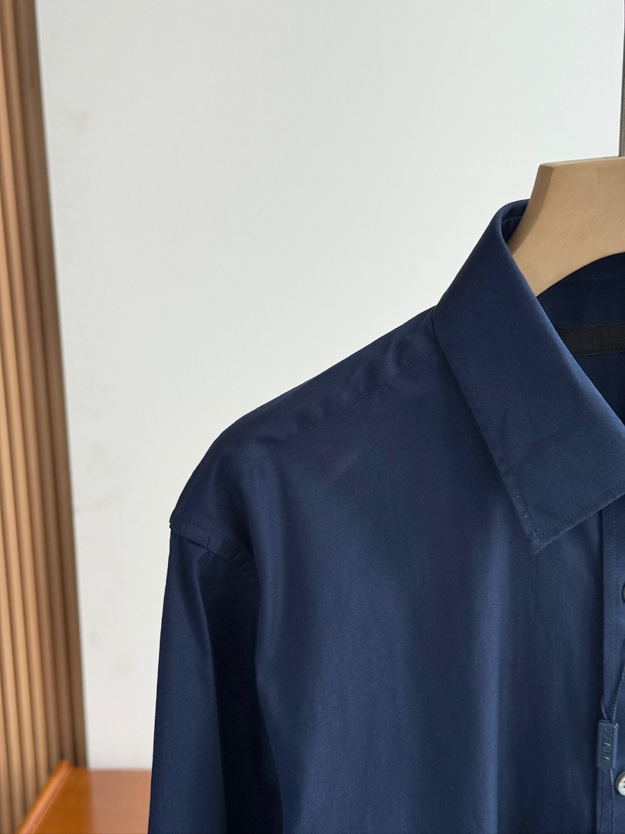 PRADA Textured Cotton Long Sleeve Shirt 프라다 텍스처드 코튼 긴팔 셔츠 네이비 9