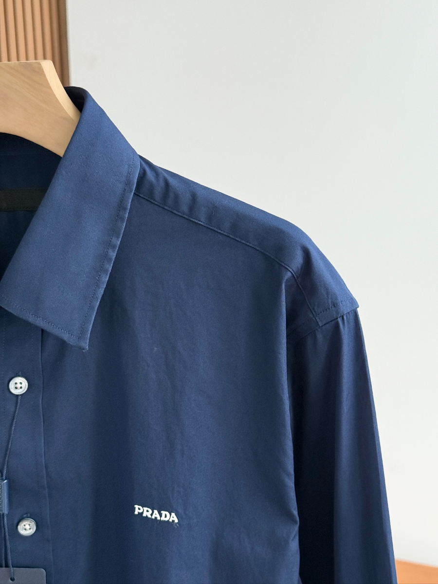 PRADA Textured Cotton Long Sleeve Shirt 프라다 텍스처드 코튼 긴팔 셔츠 네이비 10