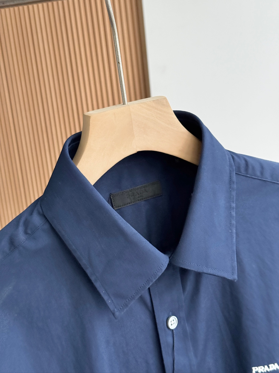PRADA Textured Cotton Long Sleeve Shirt 프라다 텍스처드 코튼 긴팔 셔츠 네이비 11