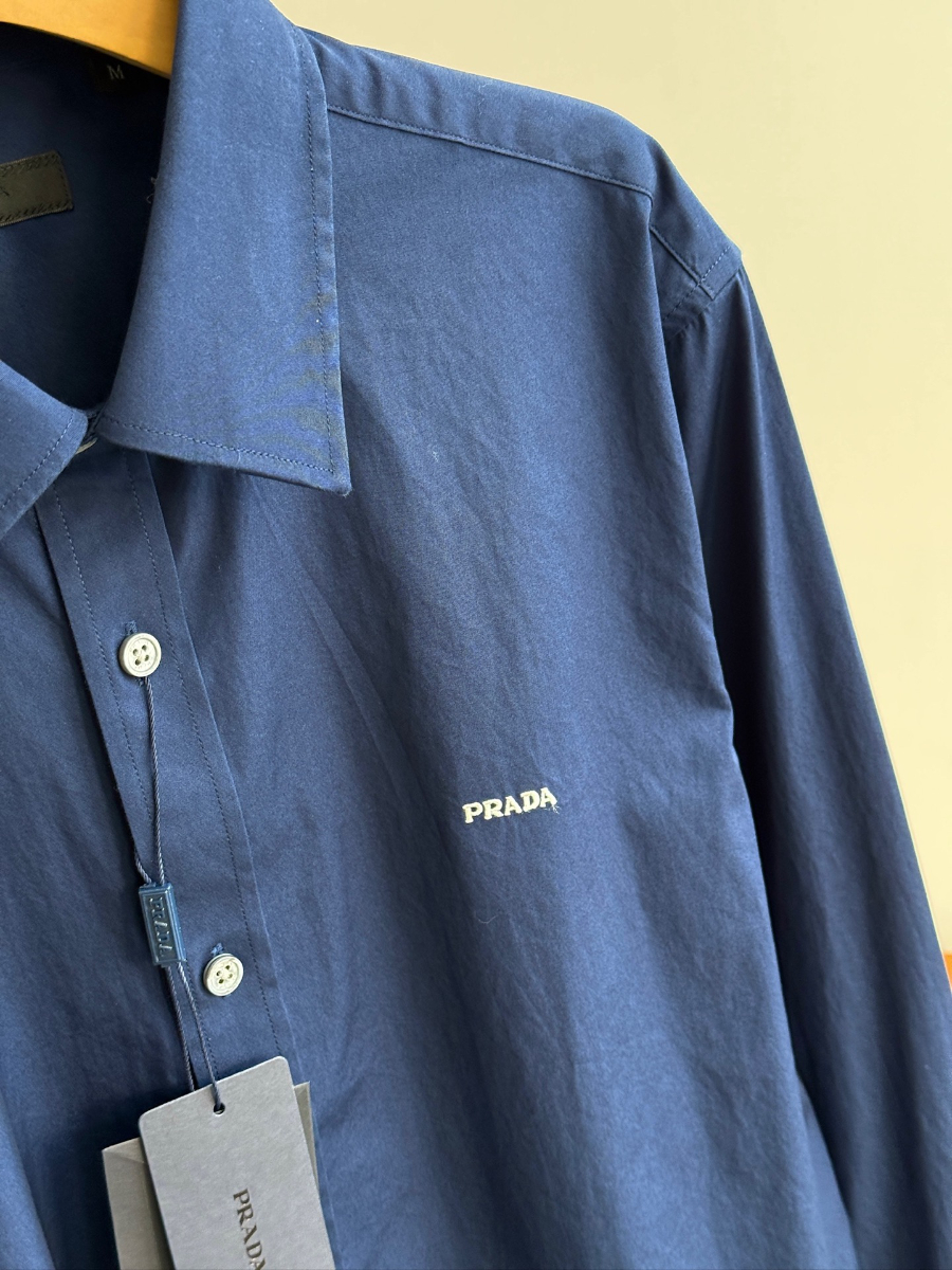 PRADA Textured Cotton Long Sleeve Shirt 프라다 텍스처드 코튼 긴팔 셔츠 네이비 12