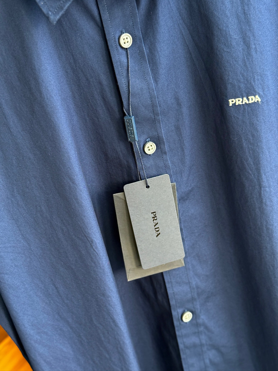 PRADA Textured Cotton Long Sleeve Shirt 프라다 텍스처드 코튼 긴팔 셔츠 네이비 13