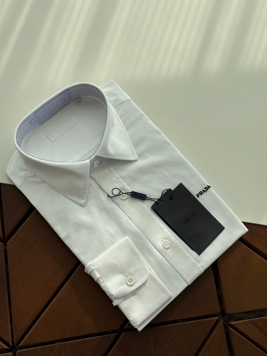 PRADA Textured Cotton Long Sleeve Shirt 프라다 텍스처드 코튼 긴팔 셔츠 화이트 2