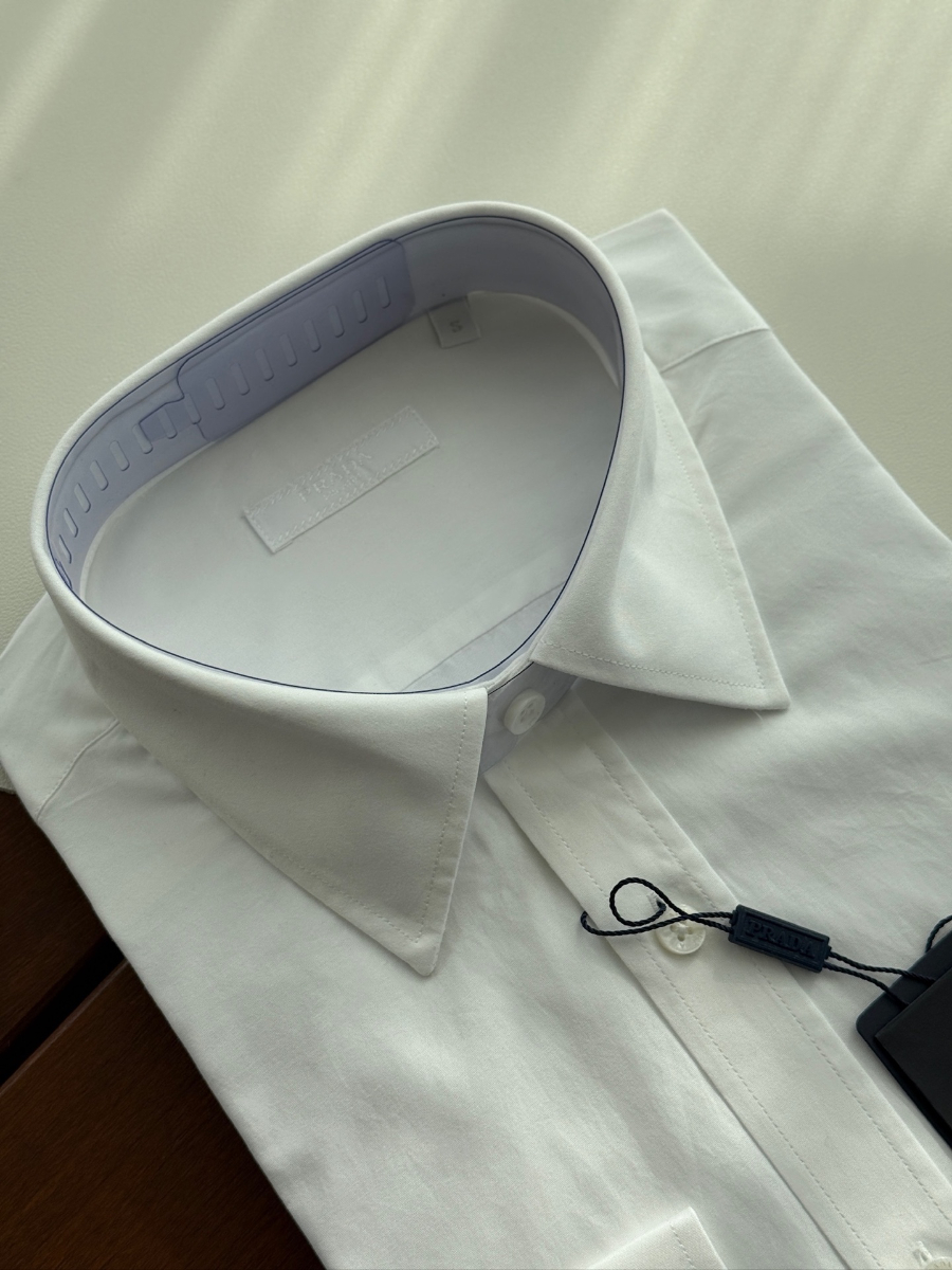 PRADA Textured Cotton Long Sleeve Shirt 프라다 텍스처드 코튼 긴팔 셔츠 화이트 3