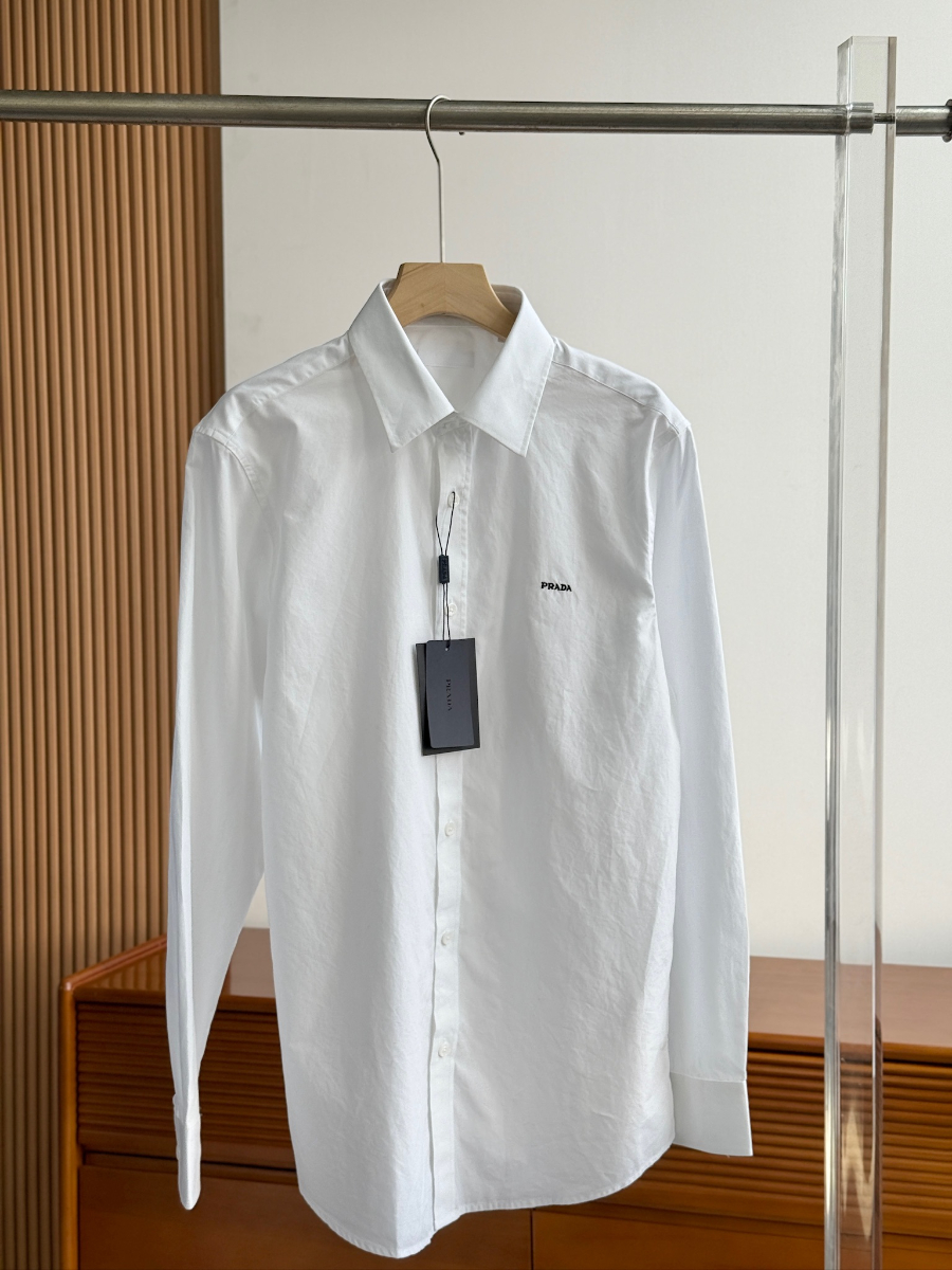 PRADA Textured Cotton Long Sleeve Shirt 프라다 텍스처드 코튼 긴팔 셔츠 화이트 5