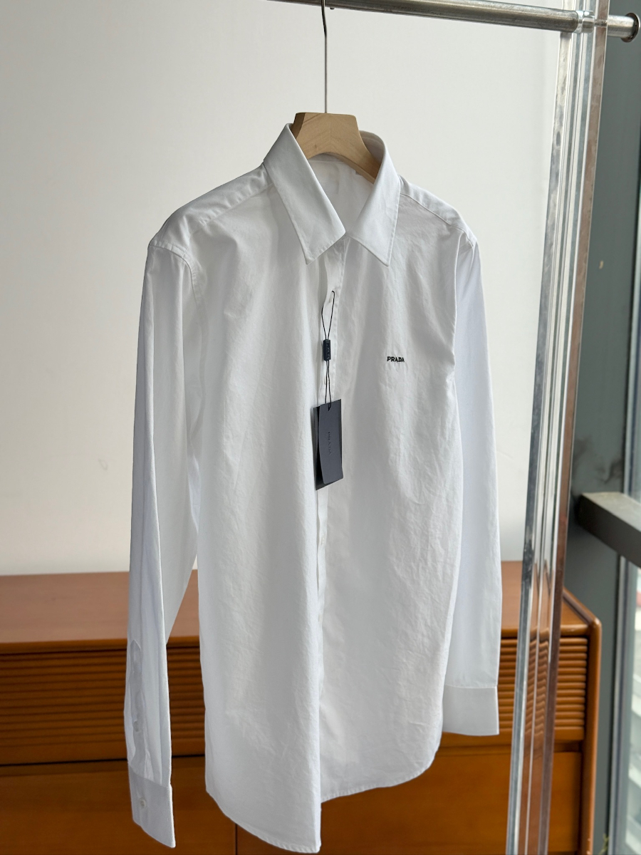 PRADA Textured Cotton Long Sleeve Shirt 프라다 텍스처드 코튼 긴팔 셔츠 화이트 6