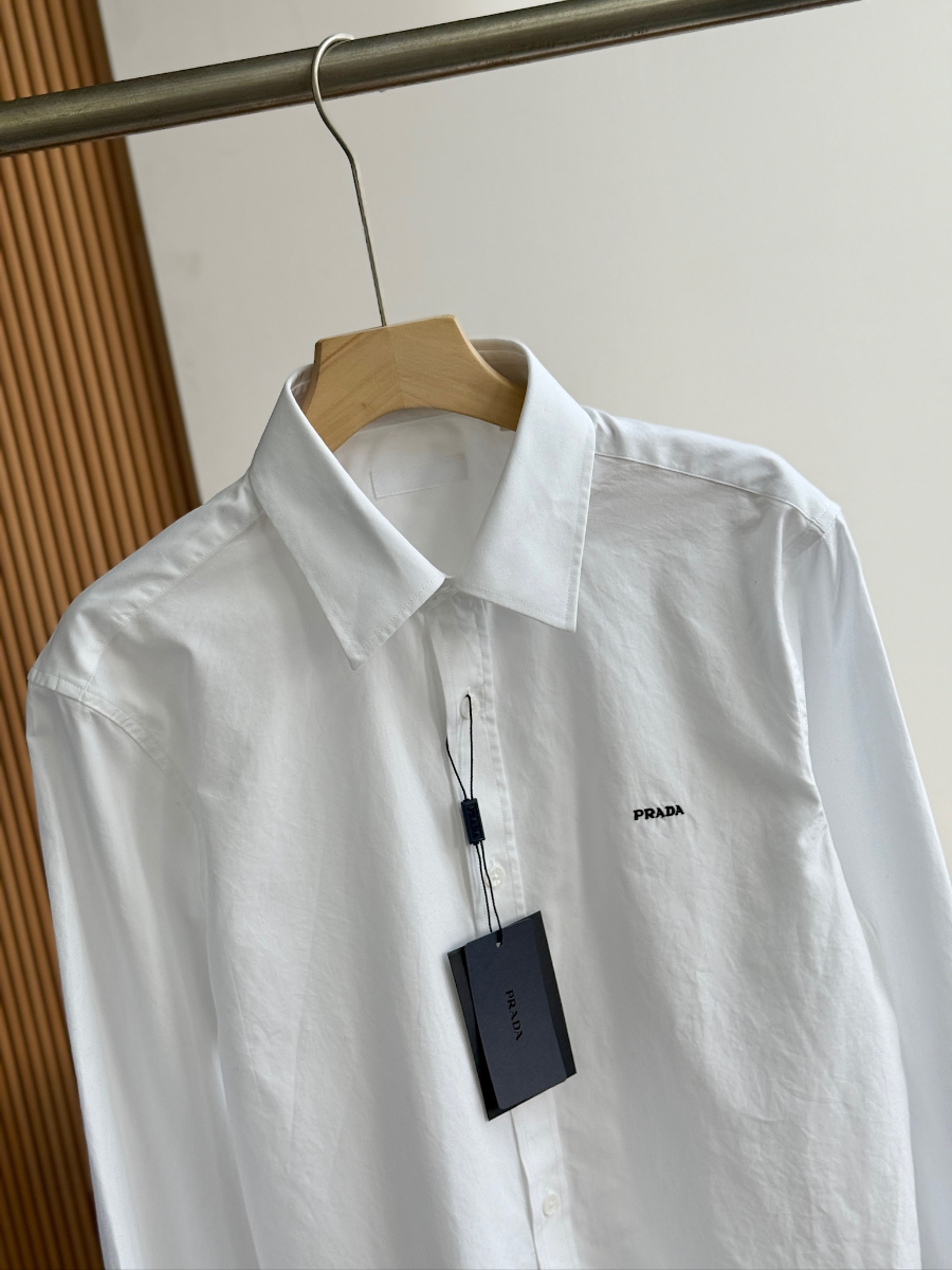 PRADA Textured Cotton Long Sleeve Shirt 프라다 텍스처드 코튼 긴팔 셔츠 화이트 7