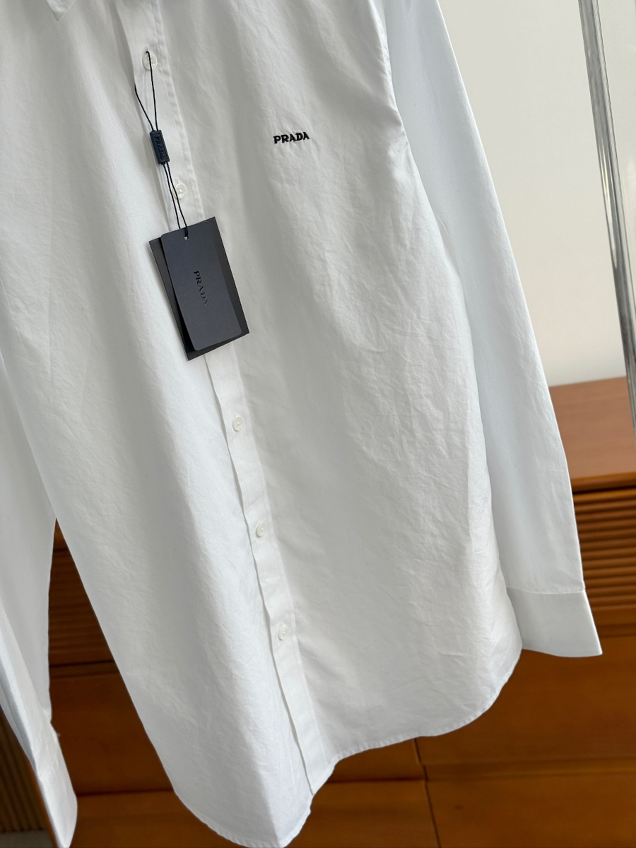 PRADA Textured Cotton Long Sleeve Shirt 프라다 텍스처드 코튼 긴팔 셔츠 화이트 8