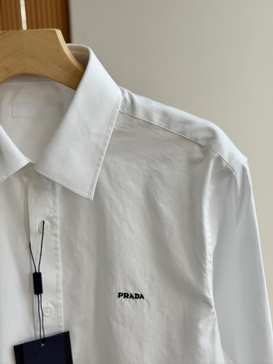 PRADA Textured Cotton Long Sleeve Shirt 프라다 텍스처드 코튼 긴팔 셔츠 화이트 10