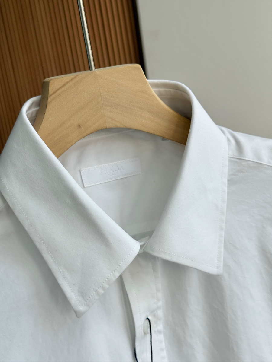 PRADA Textured Cotton Long Sleeve Shirt 프라다 텍스처드 코튼 긴팔 셔츠 화이트 11