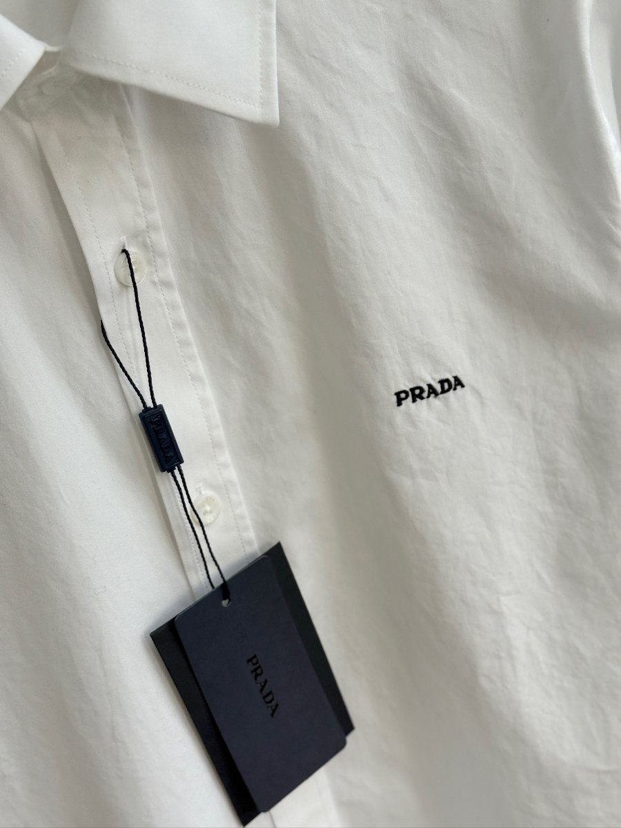 PRADA Textured Cotton Long Sleeve Shirt 프라다 텍스처드 코튼 긴팔 셔츠 화이트 12