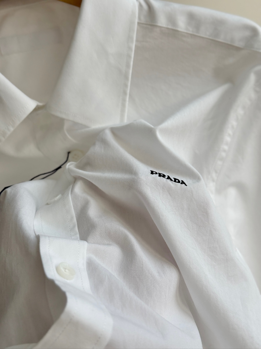 PRADA Textured Cotton Long Sleeve Shirt 프라다 텍스처드 코튼 긴팔 셔츠 화이트 14