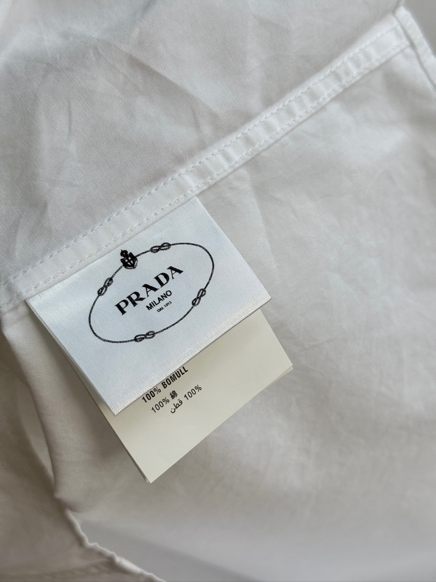 PRADA Textured Cotton Long Sleeve Shirt 프라다 텍스처드 코튼 긴팔 셔츠 화이트 15