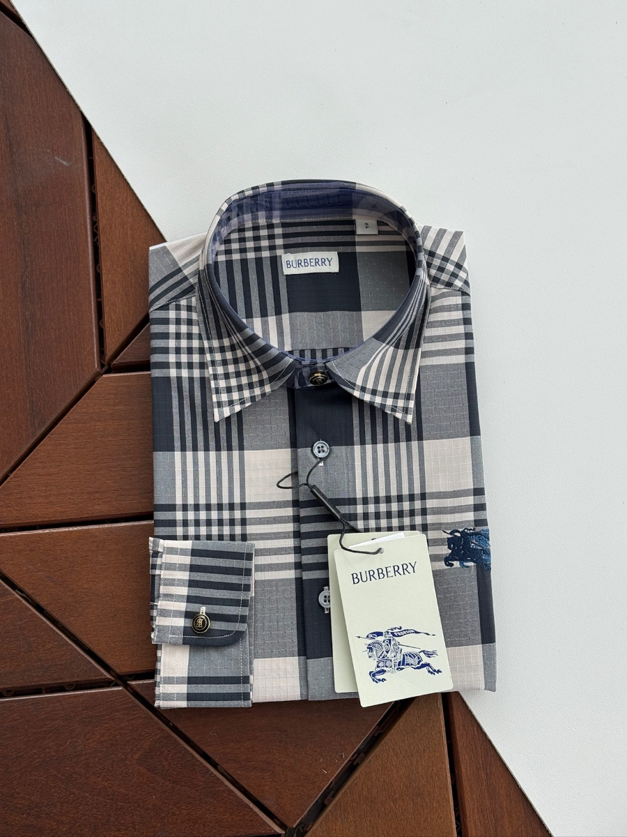 BURBERRY Solid Color Cotton Shirt 버버리 솔리드 컬러 코튼 셔츠 그레이 1
