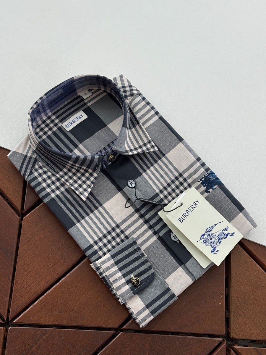 BURBERRY Solid Color Cotton Shirt 버버리 솔리드 컬러 코튼 셔츠 그레이 2