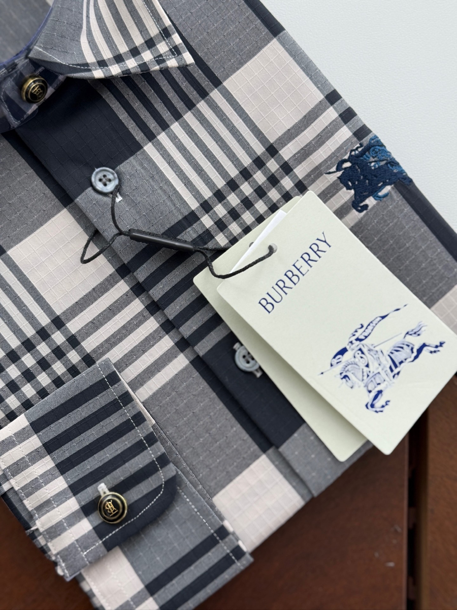 BURBERRY Solid Color Cotton Shirt 버버리 솔리드 컬러 코튼 셔츠 그레이 4