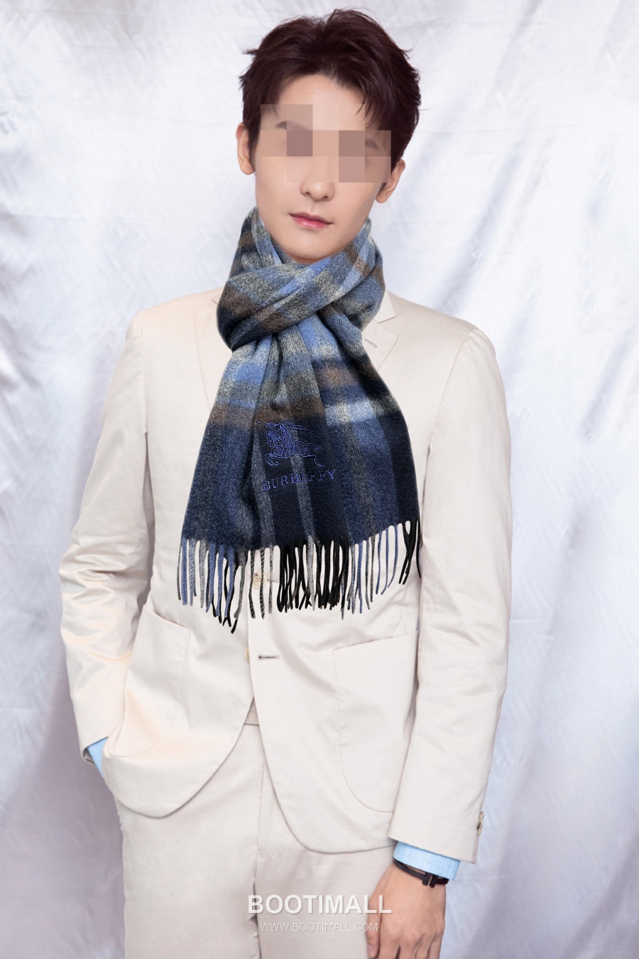 Burberry 버버리 클래식 체크 자수 로고 울 머플러 스카프 네이비 32×180cm 1