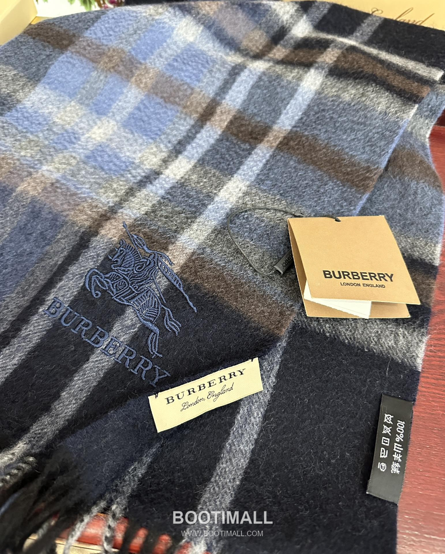 Burberry 버버리 클래식 체크 자수 로고 울 머플러 스카프 네이비 32×180cm 7