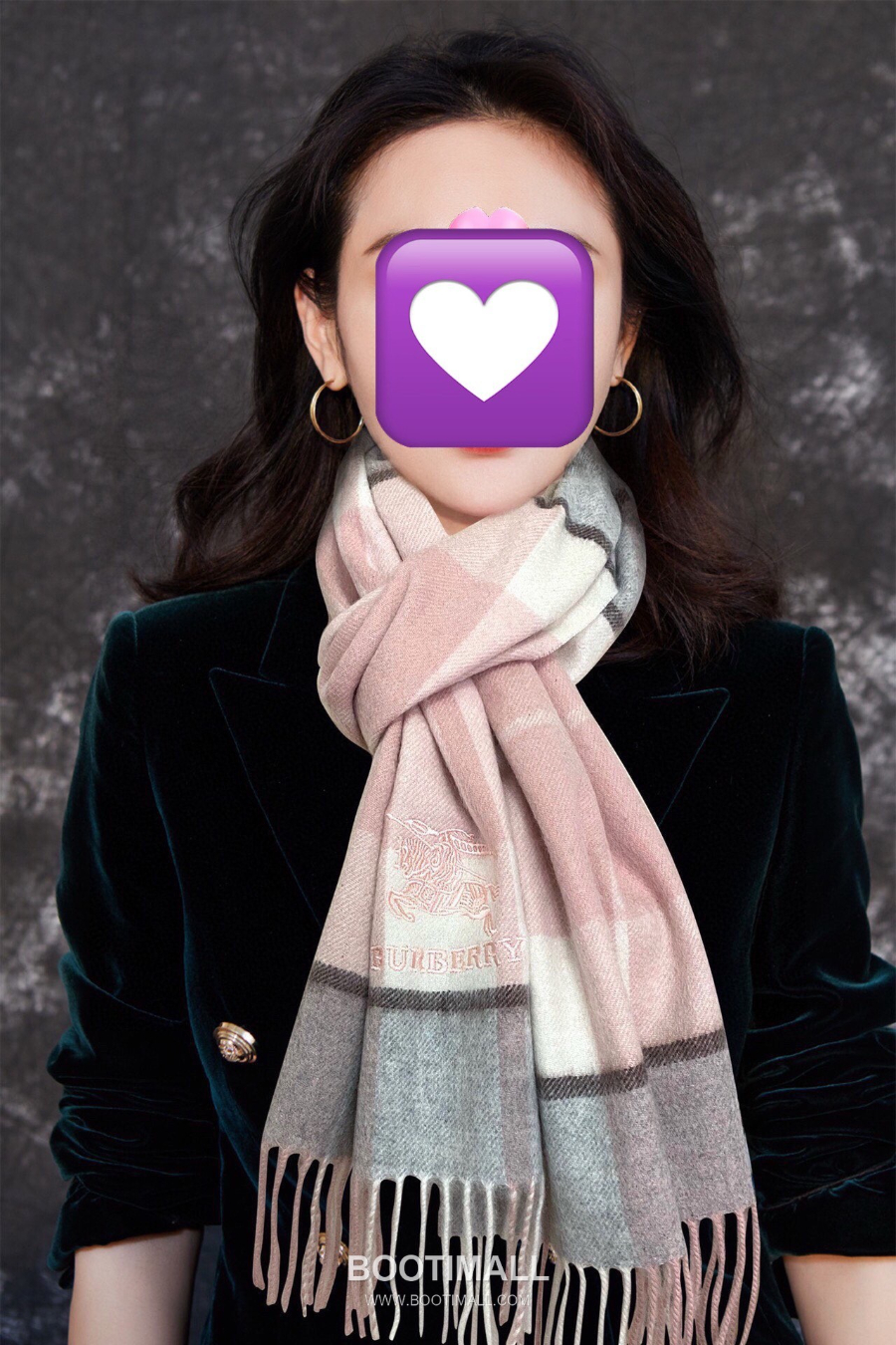 Burberry 버버리 클래식 체크 자수 로고 울 머플러 스카프 핑크 32×180cm 1