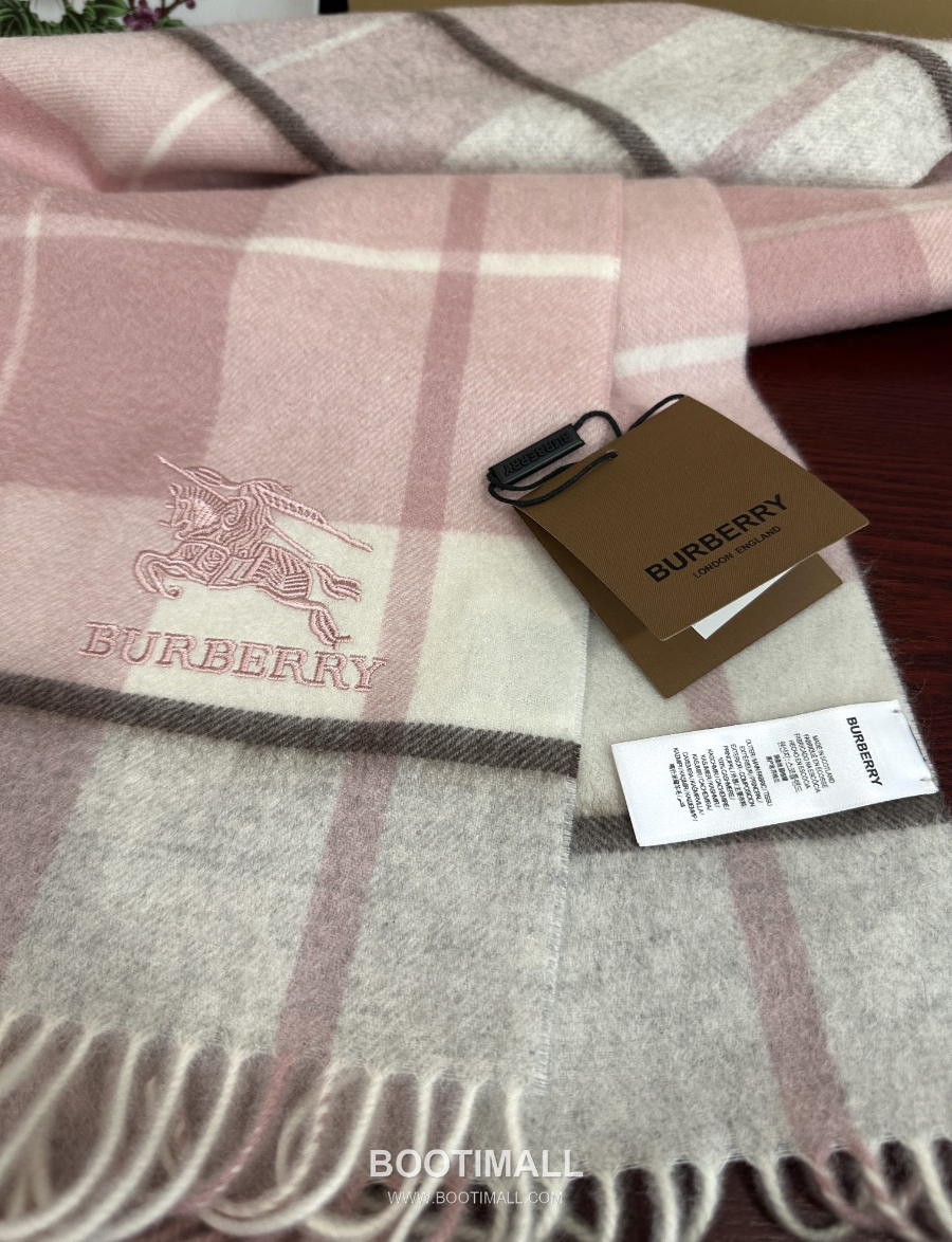 Burberry 버버리 클래식 체크 자수 로고 울 머플러 스카프 핑크 32×180cm 7