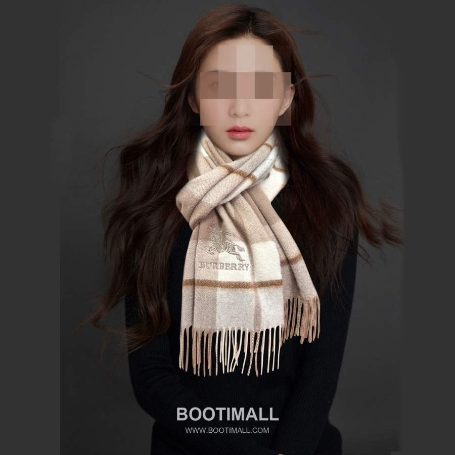 Burberry 버버리 클래식 체크 자수 로고 울 머플러 스카프 베이지 32×180cm 1