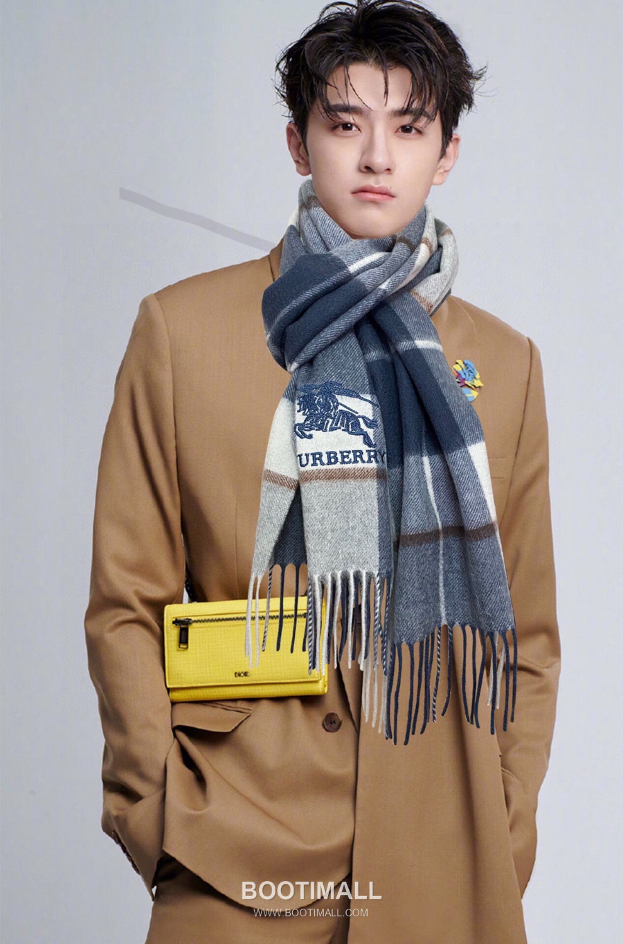 Burberry 버버리 클래식 체크 자수 로고 울 머플러 스카프 그레이 32×180cm 1