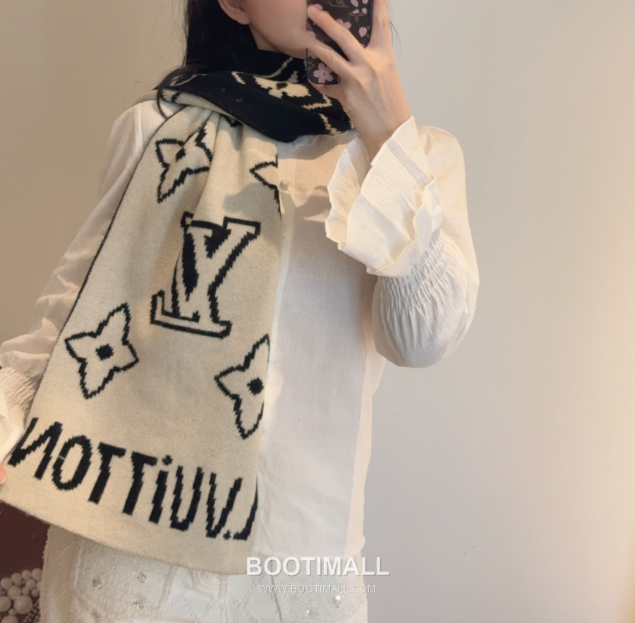 Louis Vuitton 루이비통 모노그램 인타르시아 울 니트 머플러 스카프 32x180cm 1