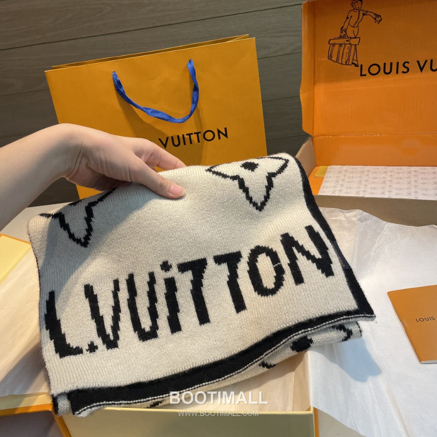 Louis Vuitton 루이비통 모노그램 인타르시아 울 니트 머플러 스카프 32x180cm 2