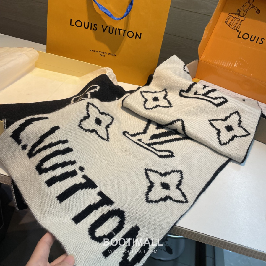 Louis Vuitton 루이비통 모노그램 인타르시아 울 니트 머플러 스카프 32x180cm 4
