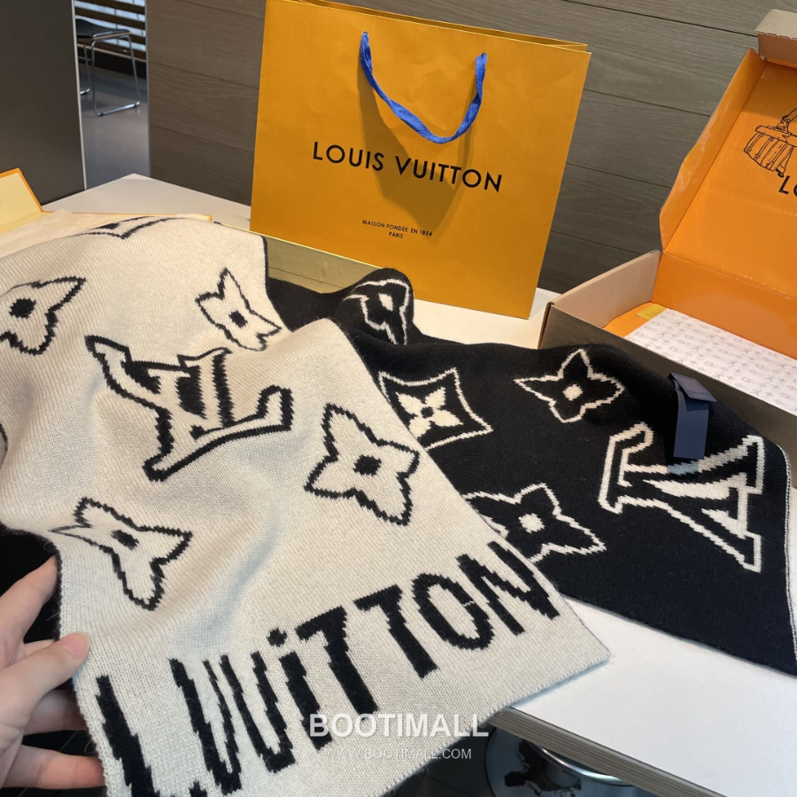 Louis Vuitton 루이비통 모노그램 인타르시아 울 니트 머플러 스카프 32x180cm 6