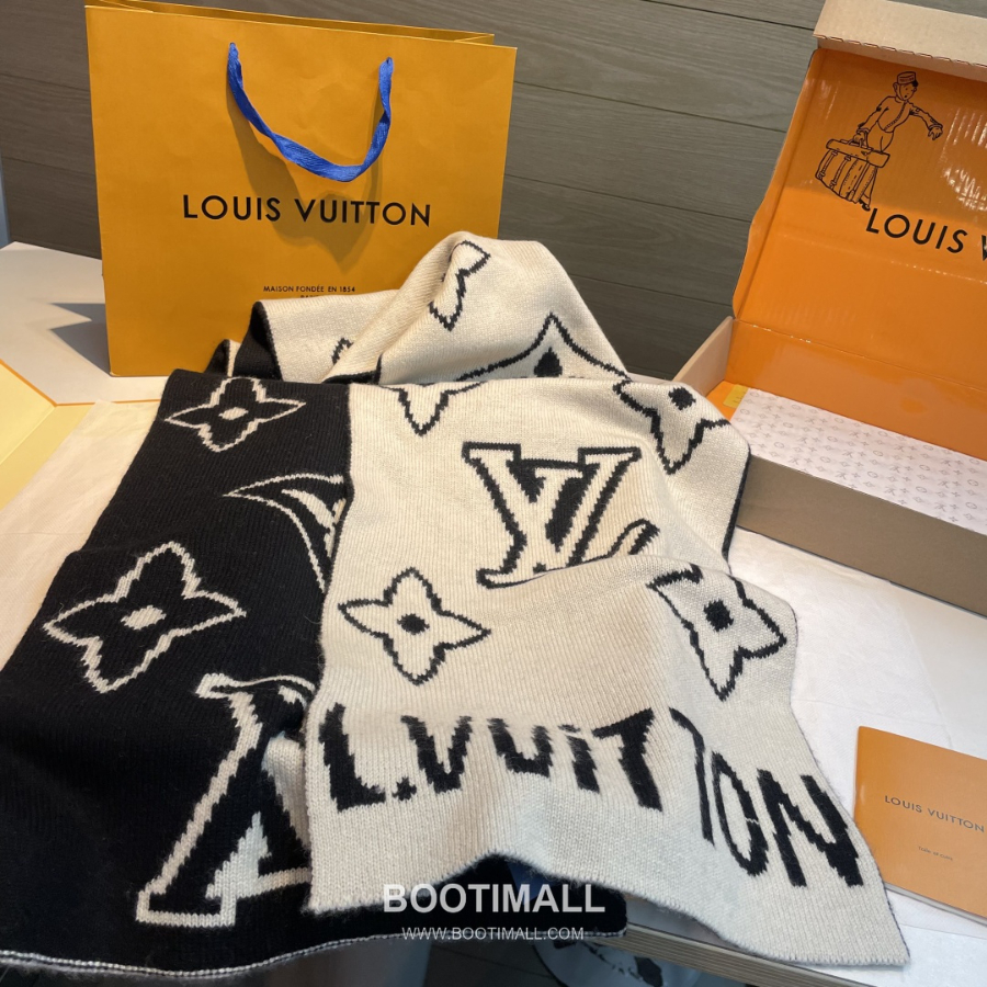 Louis Vuitton 루이비통 모노그램 인타르시아 울 니트 머플러 스카프 32x180cm 7