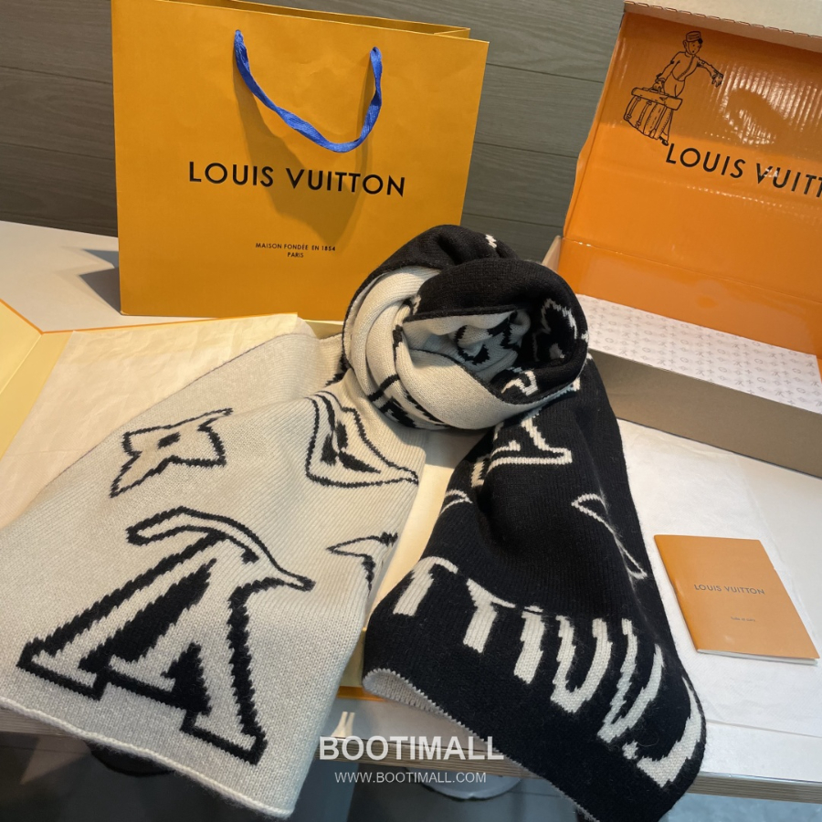 Louis Vuitton 루이비통 모노그램 인타르시아 울 니트 머플러 스카프 32x180cm 8