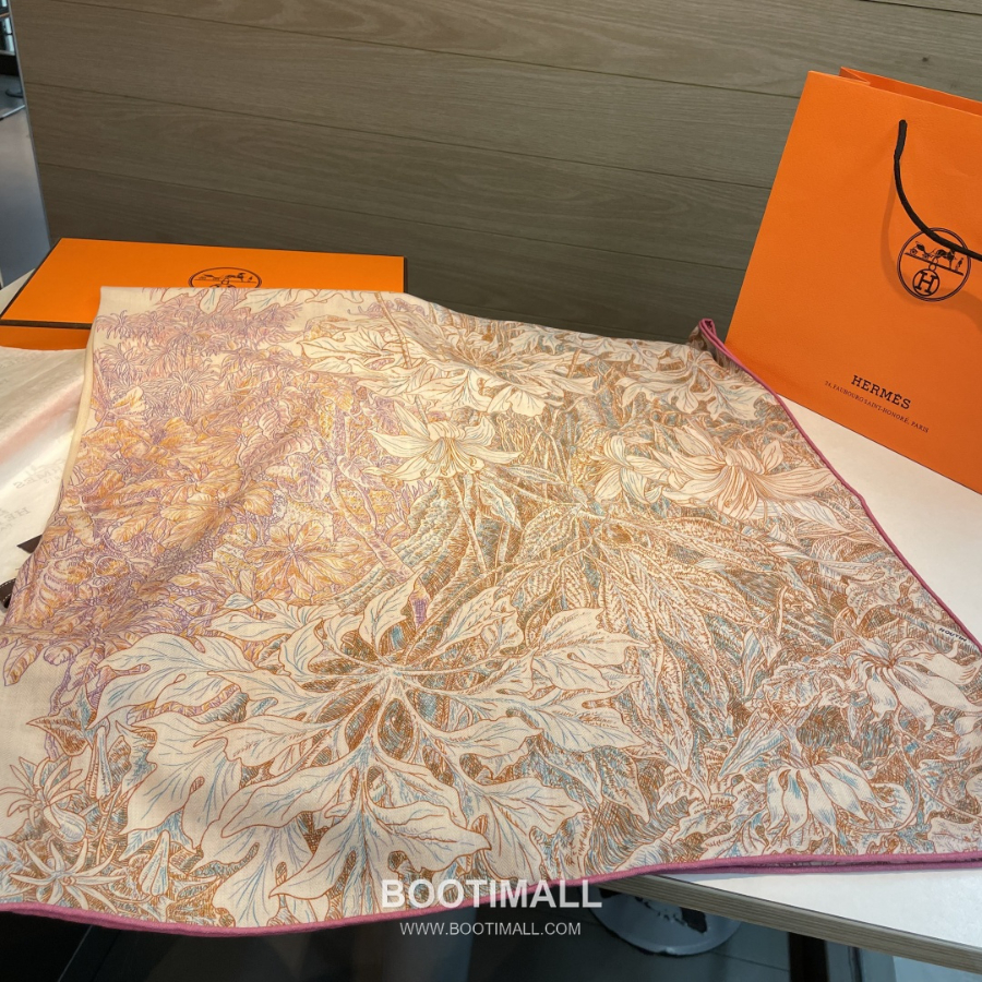 Hermès 에르메스 All’Orto Botanico di Palermo 팔레르모 식물원 실크·울 아트 숄 스카프 140×140cm 4