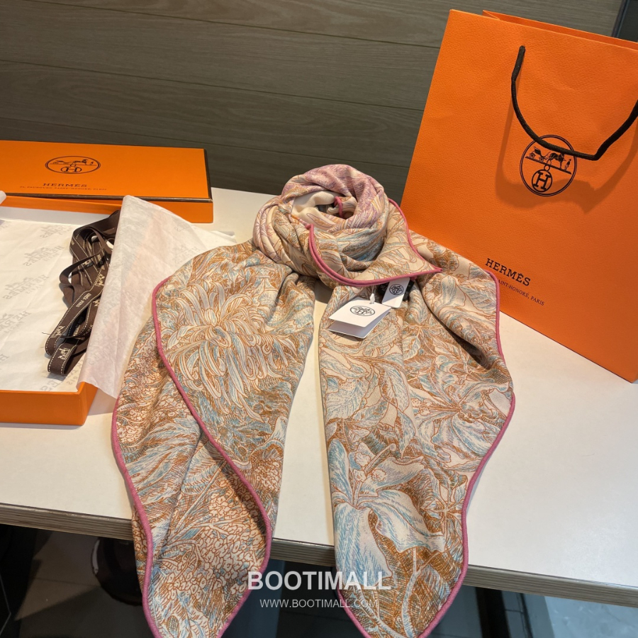Hermès 에르메스 All’Orto Botanico di Palermo 팔레르모 식물원 실크·울 아트 숄 스카프 140×140cm 5