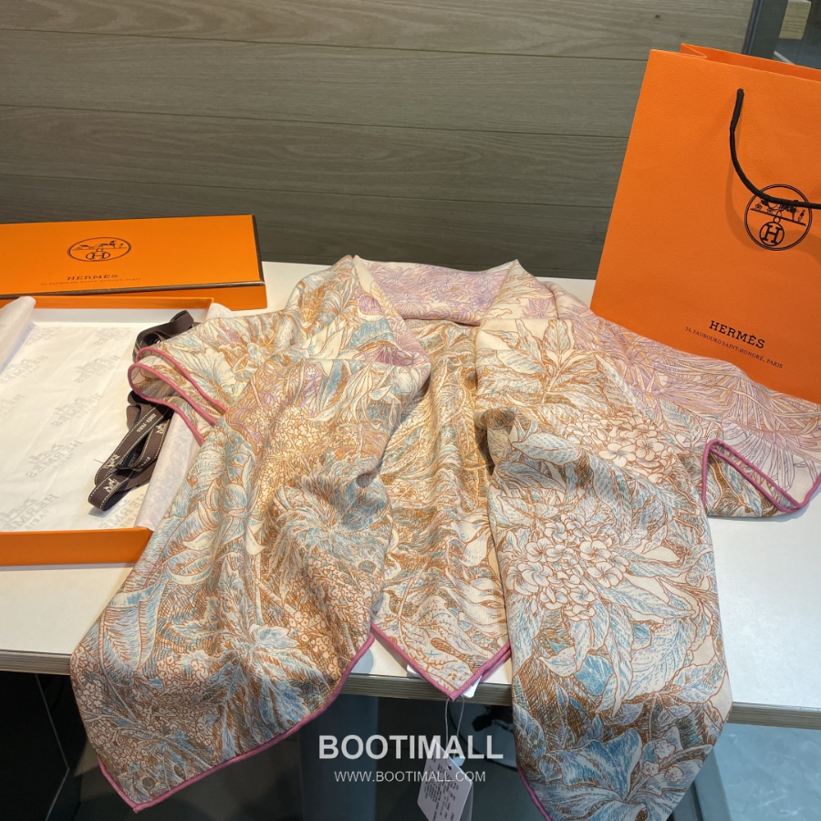 Hermès 에르메스 All’Orto Botanico di Palermo 팔레르모 식물원 실크·울 아트 숄 스카프 140×140cm 6