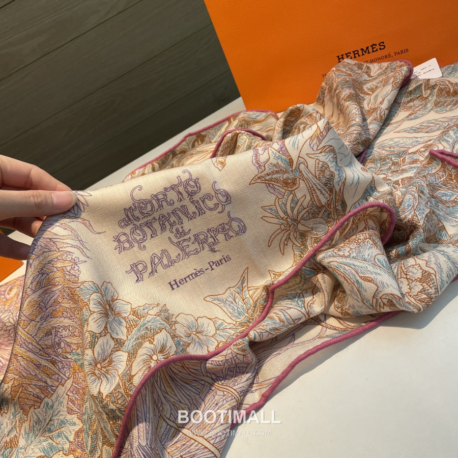 Hermès 에르메스 All’Orto Botanico di Palermo 팔레르모 식물원 실크·울 아트 숄 스카프 140×140cm 7