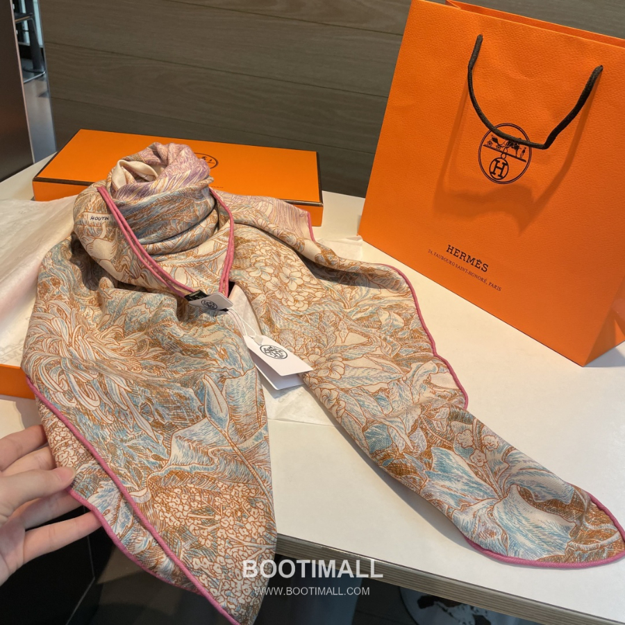 Hermès 에르메스 All’Orto Botanico di Palermo 팔레르모 식물원 실크·울 아트 숄 스카프 140×140cm 11