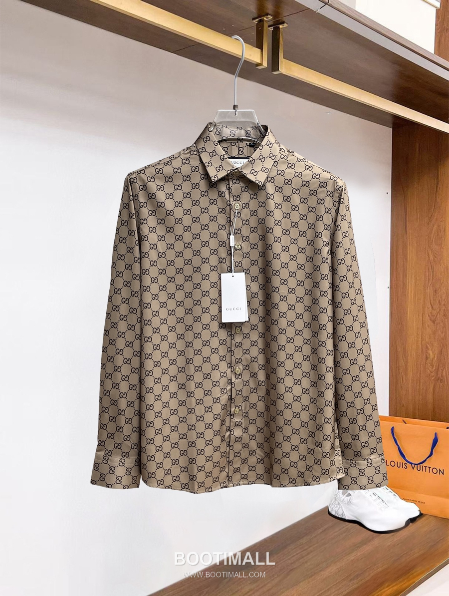 GUCCI 구찌 GG 모노그램 남성 실크 터치 셔츠 베이 2