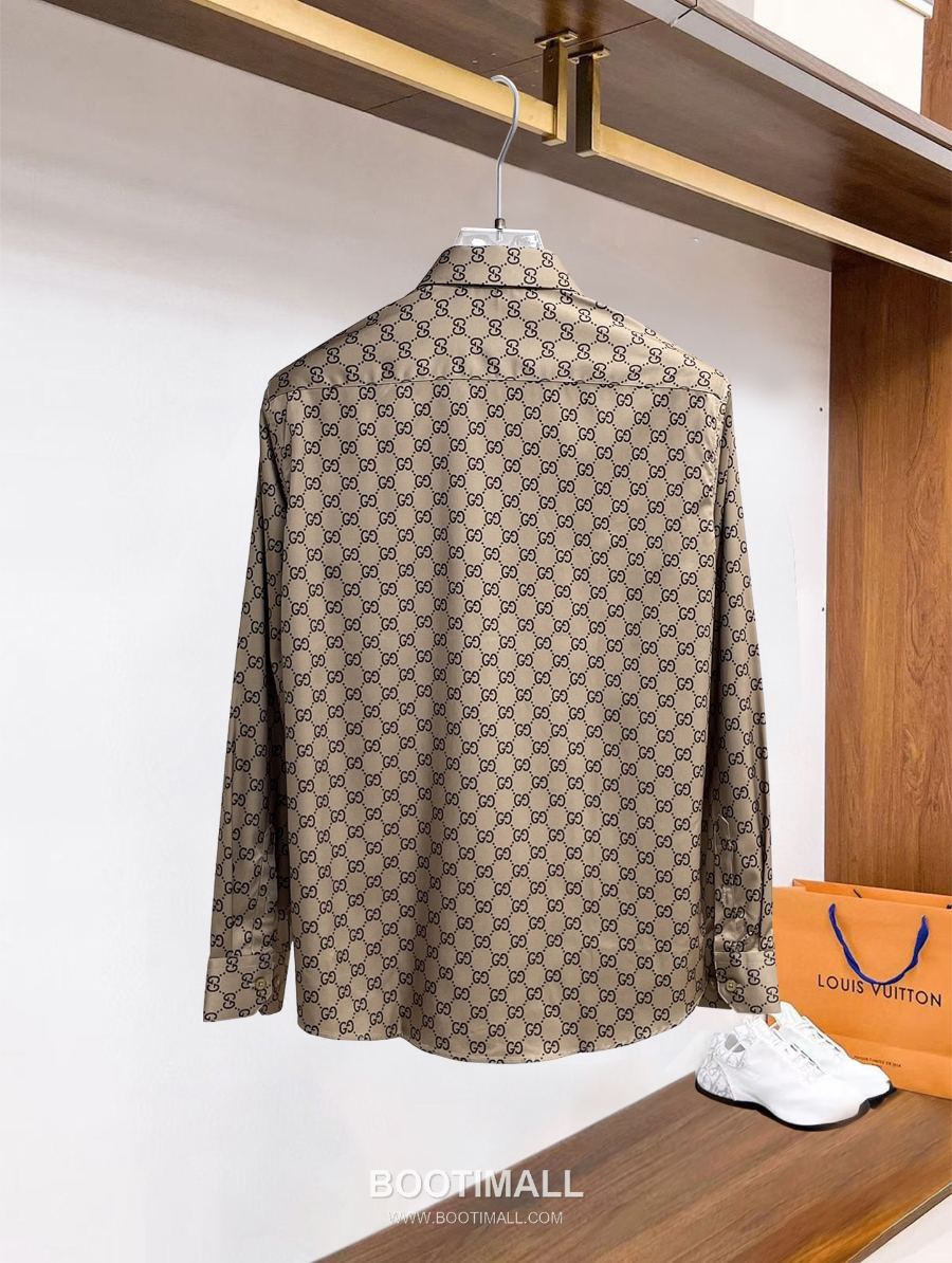 GUCCI 구찌 GG 모노그램 남성 실크 터치 셔츠 베이 3