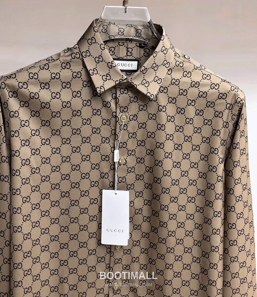GUCCI 구찌 GG 모노그램 남성 실크 터치 셔츠 베이 5
